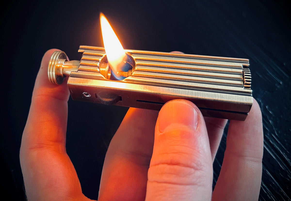 Sleek Art Deco 1920's Vintage Style Solid Brass Heavy Grooved Rustic Trench Art Custom Lighter / EDC / Everyday Carry / Light
