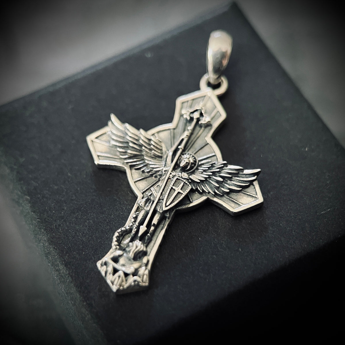 Archangel - 925 Solid Sterling Silver Handmade Saint Michael "Protect Us" Cross Pendant with Presentation Gift Box