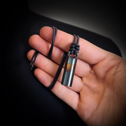 Rainbow Pearlescent Stainless Steel Small Pill Vial Shotgun Shell Capsule Stash Urn Pendant & Leather Cord Necklace / EDC / Everyday Carry