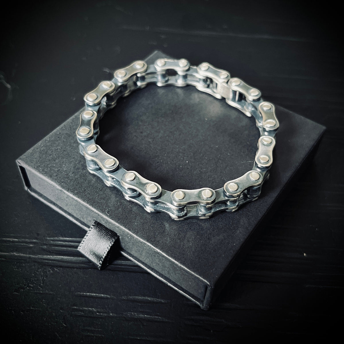 Handmade Oxidized & Distressed 925 Sterling Silver Bike Chain Bracelet – Unisex Jewelry