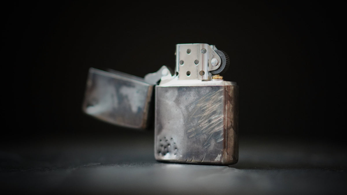 Customised Distressed Battle Worn Chrome Plated Vintage Style Zippo Lighter with Oxidized Finish