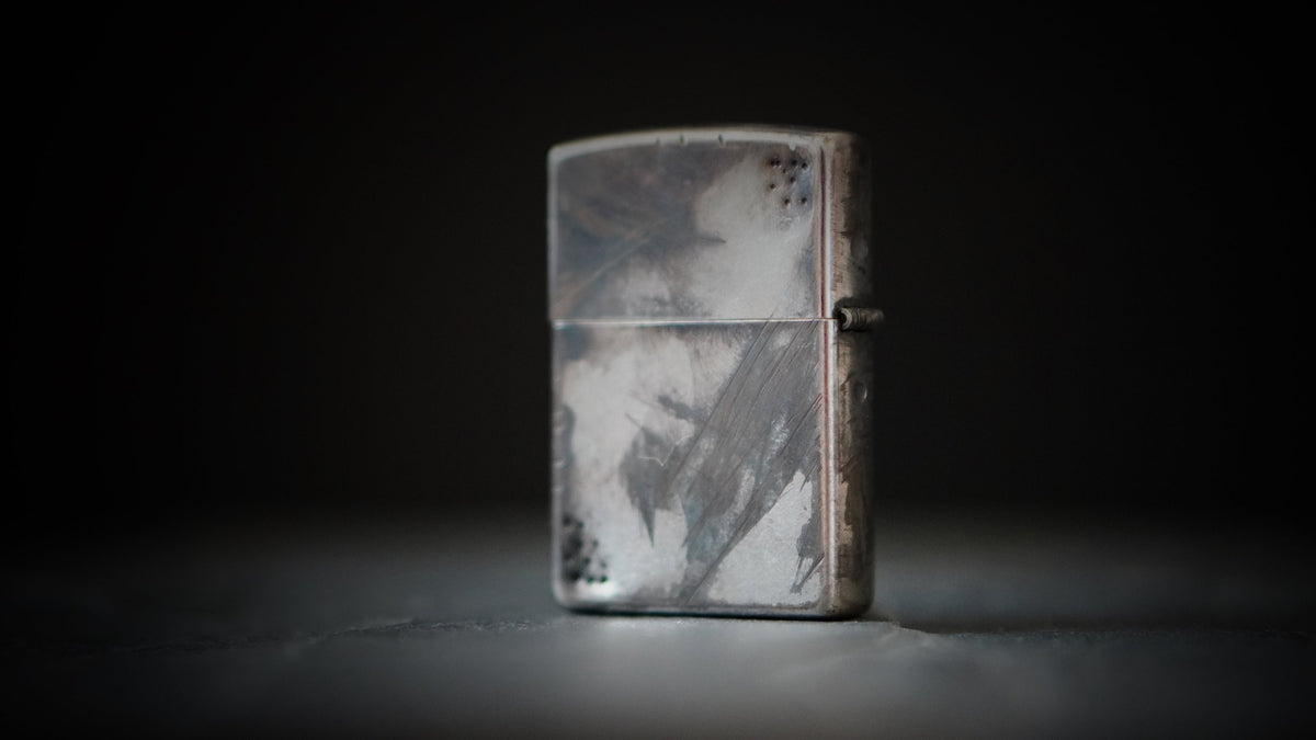Customised Distressed Battle Worn Chrome Plated Vintage Style Zippo Lighter with Oxidized Finish