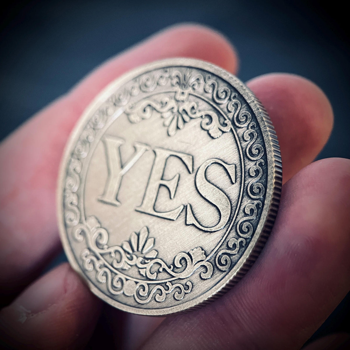 Ornate Brass Decision Coin: Lucky YES/NO Pocket Accessory
