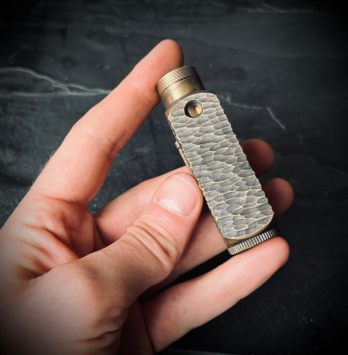 Vintage Style Battle Worn Solid Distressed Brass Heavy Metal Trench Art War Lighter with Textured & Hammered Surface / EDC / Collectors