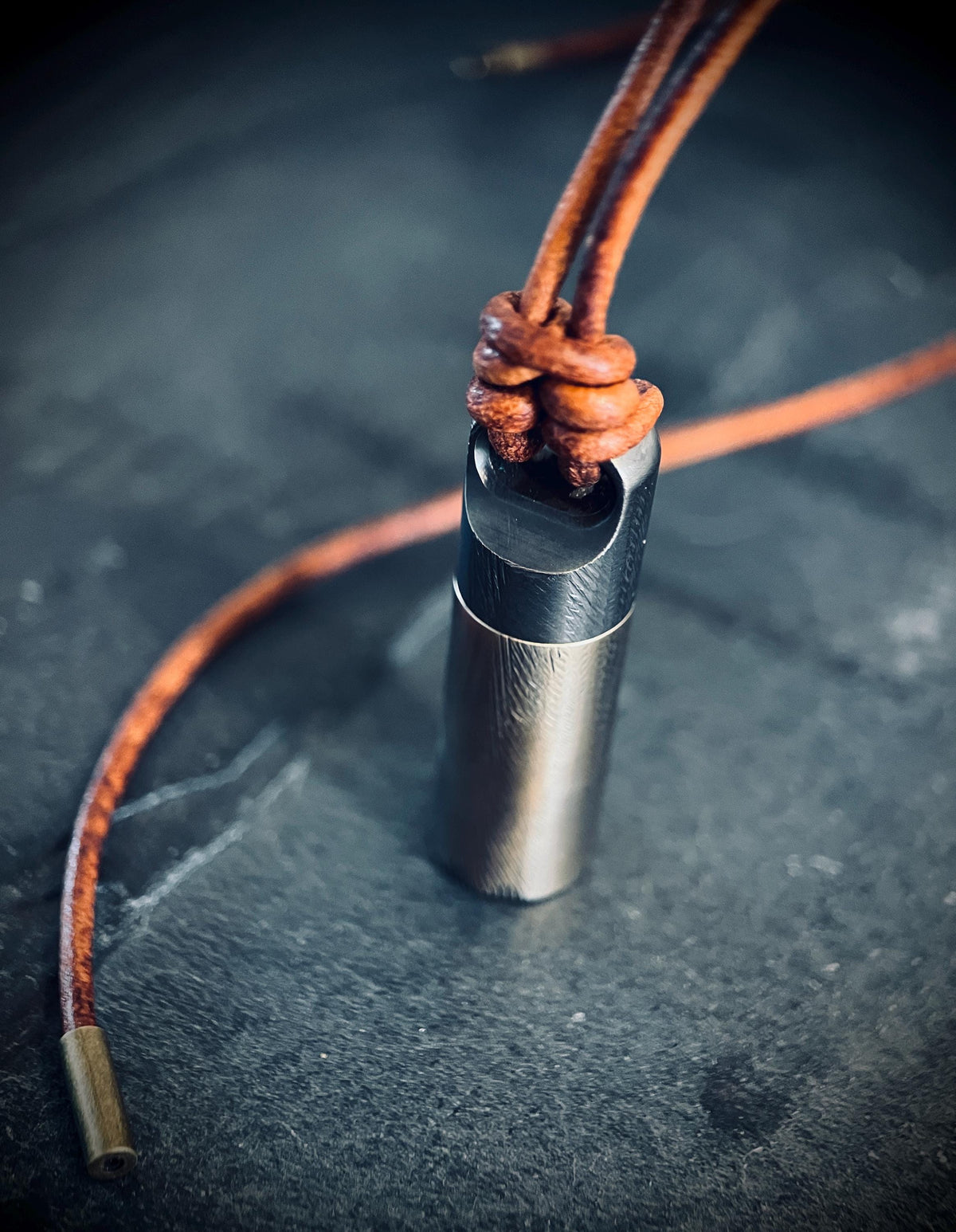 Handmade Brass Vial Capsule Pendant: Rustic 2-Tone Cremation Keepsake with Brown Leather Cord Necklace