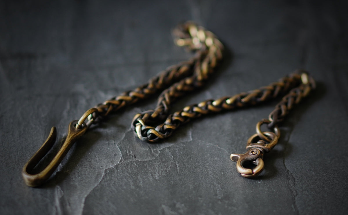 Distressed Oxidised Solid Brass Belt Loop Fish Hook Wallet Chain Accessory / EDC / Everyday Carry / Mens / Unisex / Key Holder / Keychain
