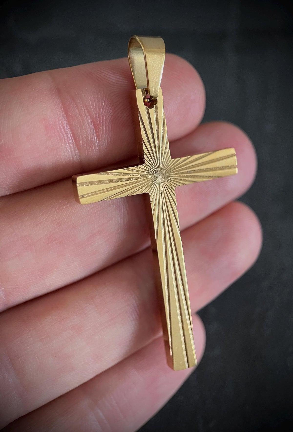 Ornate Engraved Gold Stainless Steel Handmade Simple Minimalist Plain Cross Crucifix Pendant