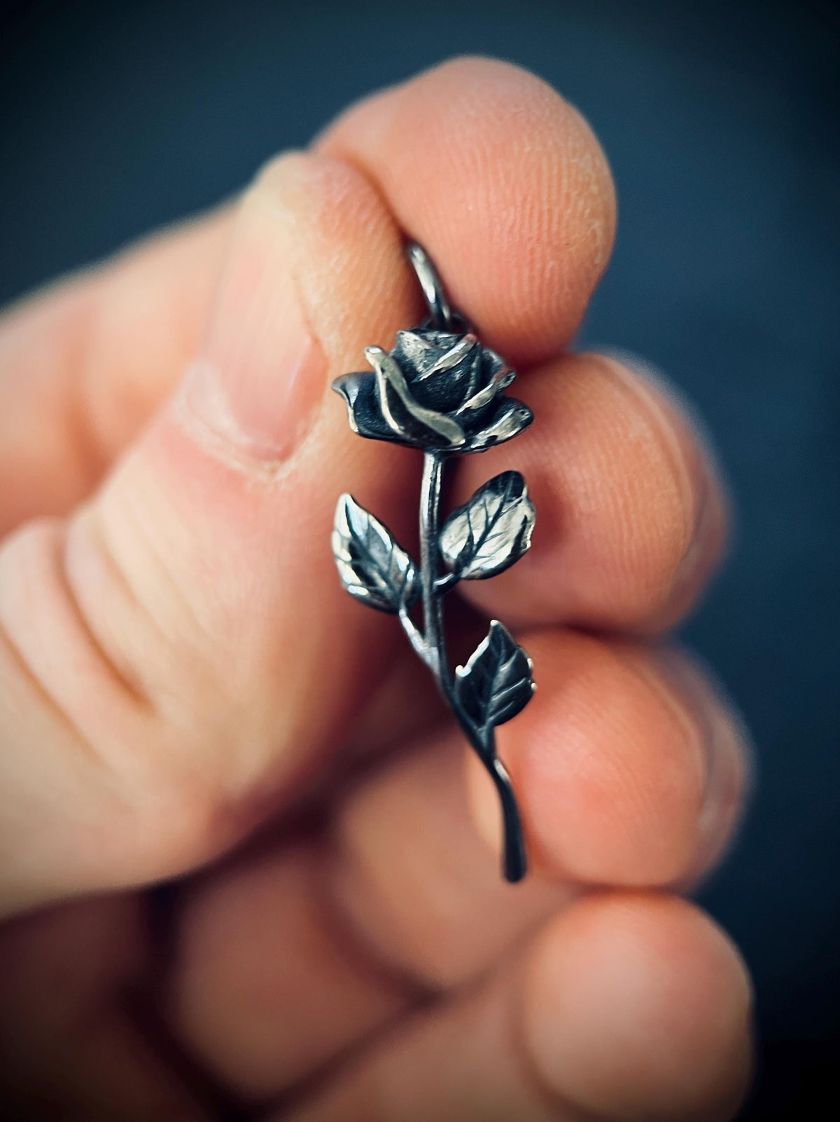 Rustic Oxidised Sterling Silver Rose Pendant • 925 Solid Silver Floral Flower Necklace Charm