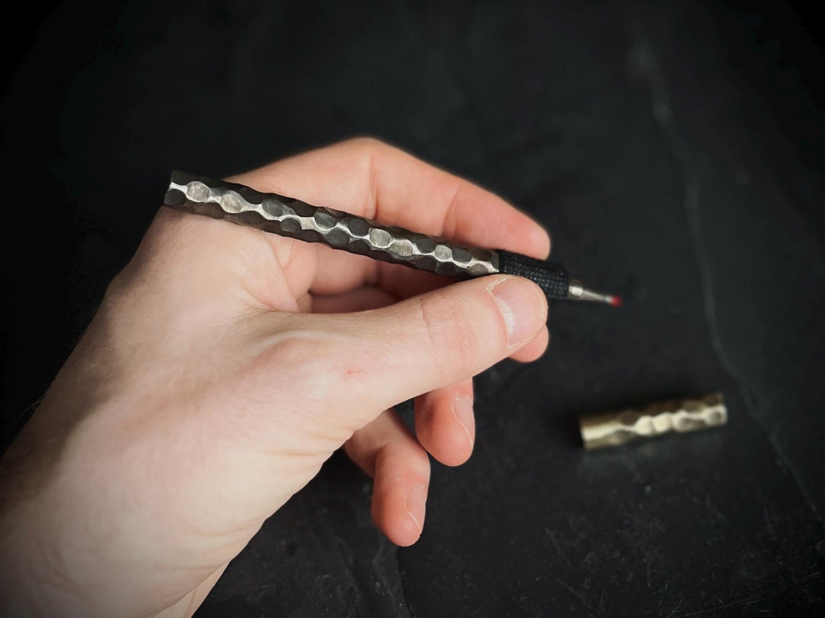 Handmade Rustic 2-Tone Distressed Hammered Brass & Bronze Ballpoint Pen with Grip - EDC