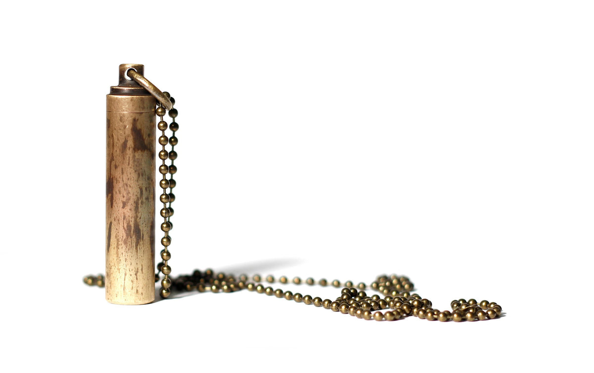 Distressed Solid Brass Vial Necklace, Stash Capsule Container Tube Pendant