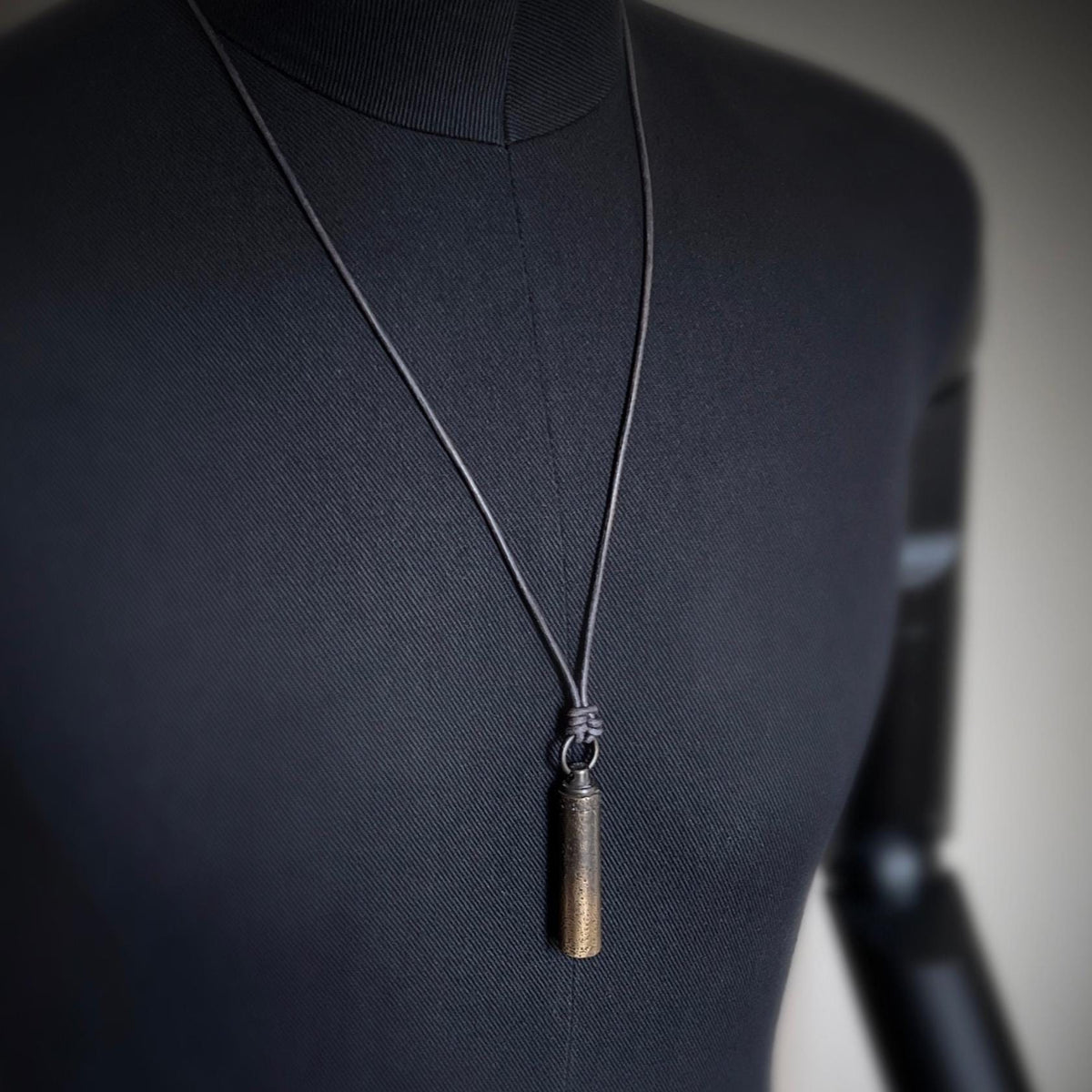Heavily Distressed 2-Tone Contrast Patina Brass Secret Stash Vial Capsule Pendant & Leather Cord Necklace / Bullet / Rustic / Rocker / Boho