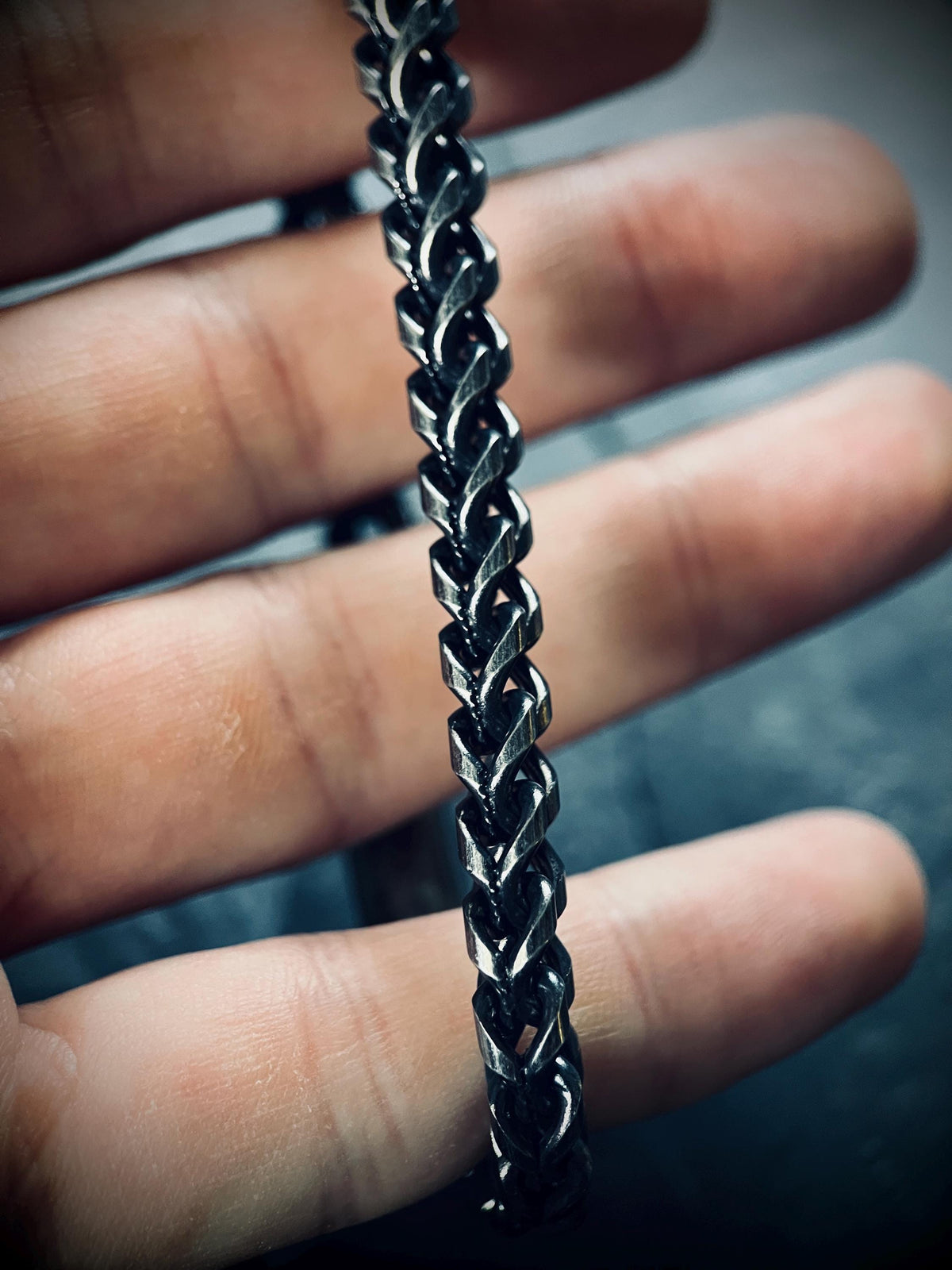 Chunky Blackened Oxidized Silver Stainless Steel Foxtail Chain Bracelet