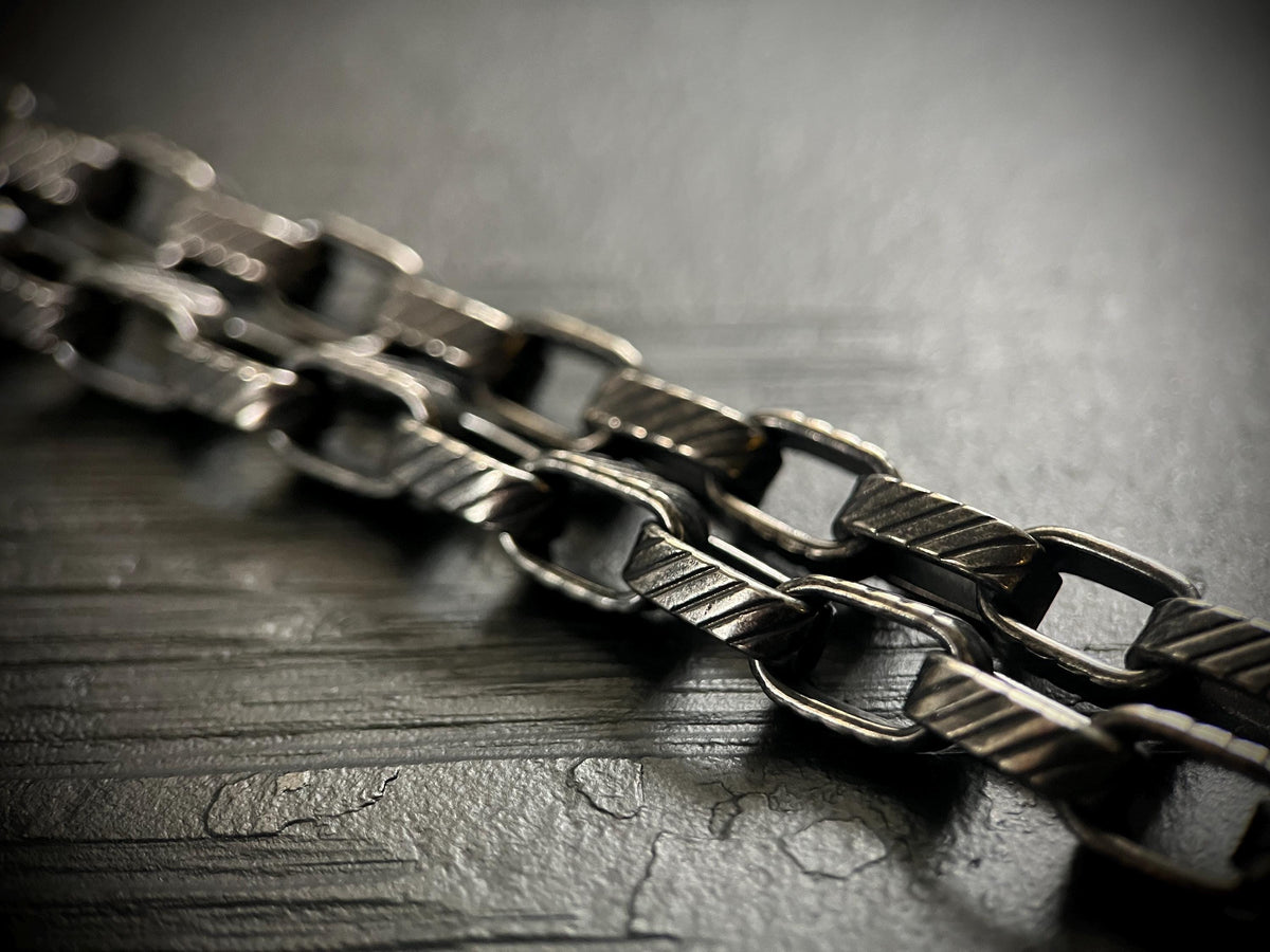 Rustic Etched Stainless Steel Matte Black & Silver Thick Chunky Heavy Box Chain Necklace