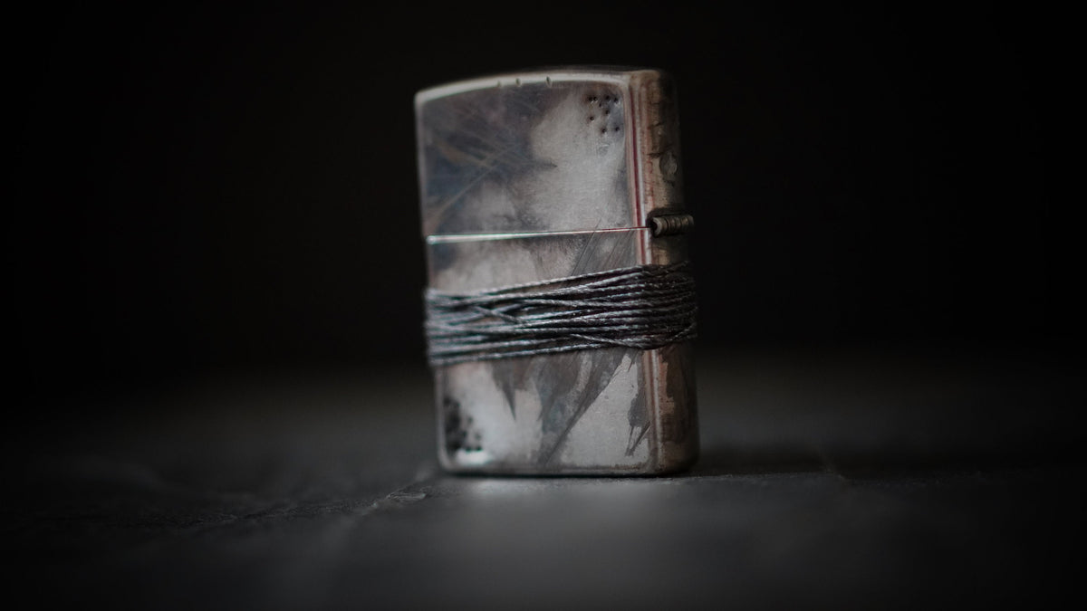 Heavily Distressed Oxidised Battle Damaged Vintage Style Silver Chrome Custom Zippo Lighter with Rope Grip / EDC / Everyday Carry