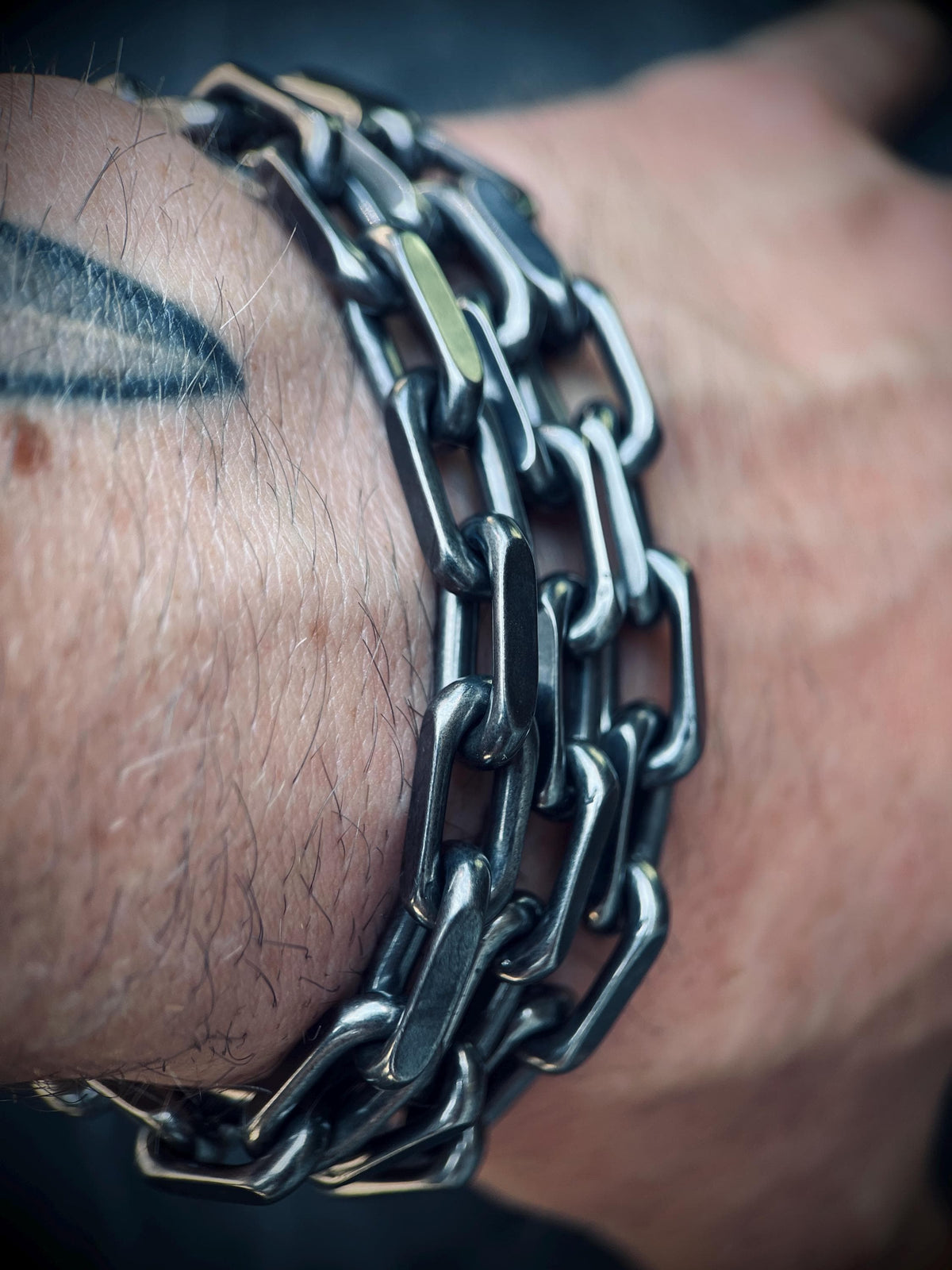 Thick Chunky Heavy Distressed Silver Stainless Steel Cable Link Boxy Chain Bracelet