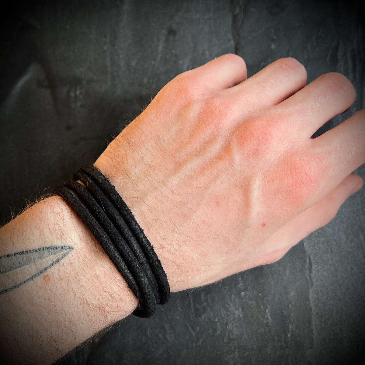Handmade Minimalist Black Distressed Relic Leather Wrap Wristband Cuff Bracelet Accessory with Brushed Matte Lock Clasp