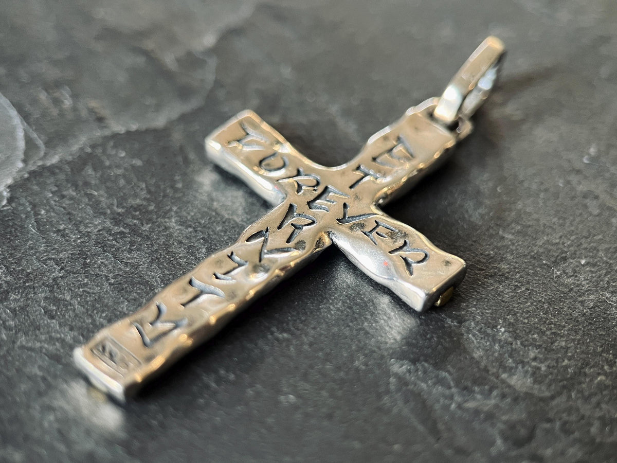 Distressed Handmade 925 Solid Sterling Silver & Brass Simple Minimalist Hammered Cross Crucifix Pendant with Presentation Gift Box