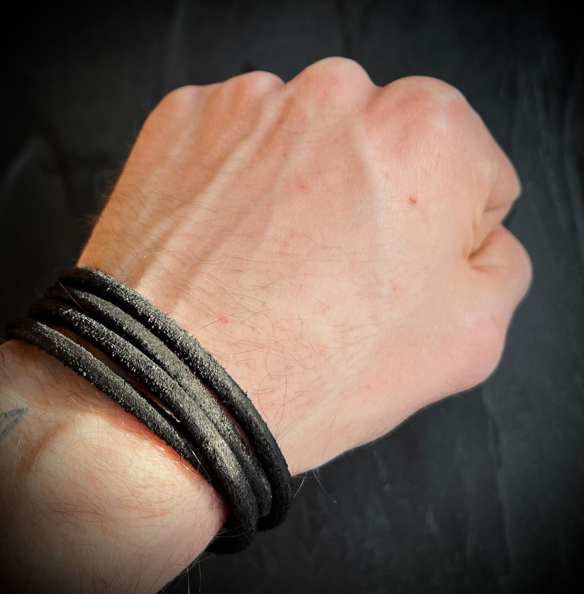 Handmade Minimalist Black Distressed Relic Leather Wrap Wristband Cuff Bracelet Accessory with Brushed Matte Lock Clasp