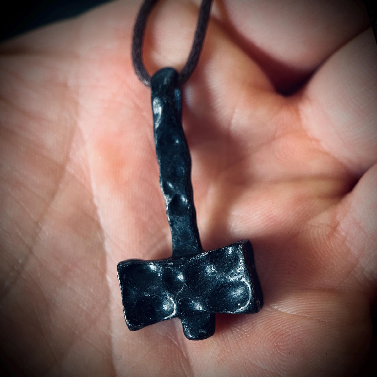 Forged Iron Thor's Hammer Necklace: Distressed Viking Mjolnir Pendant