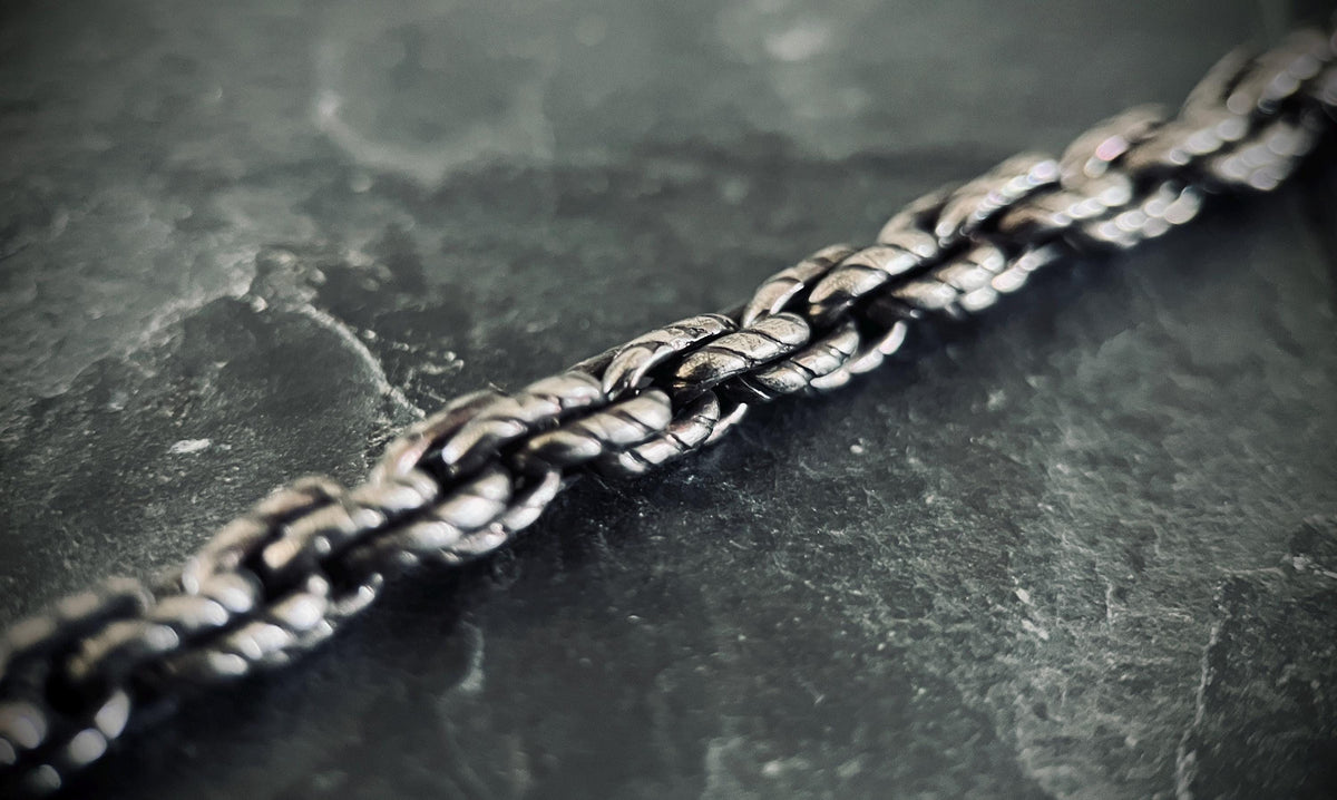 Oxidized Stainless Steel Rope Chain Bracelet: Chunky Blackened Silver, Mens Rustic Style