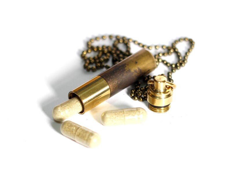 High Contrast 2-Tone Brass Vial Necklace: Waterproof Stash Capsule Pendant