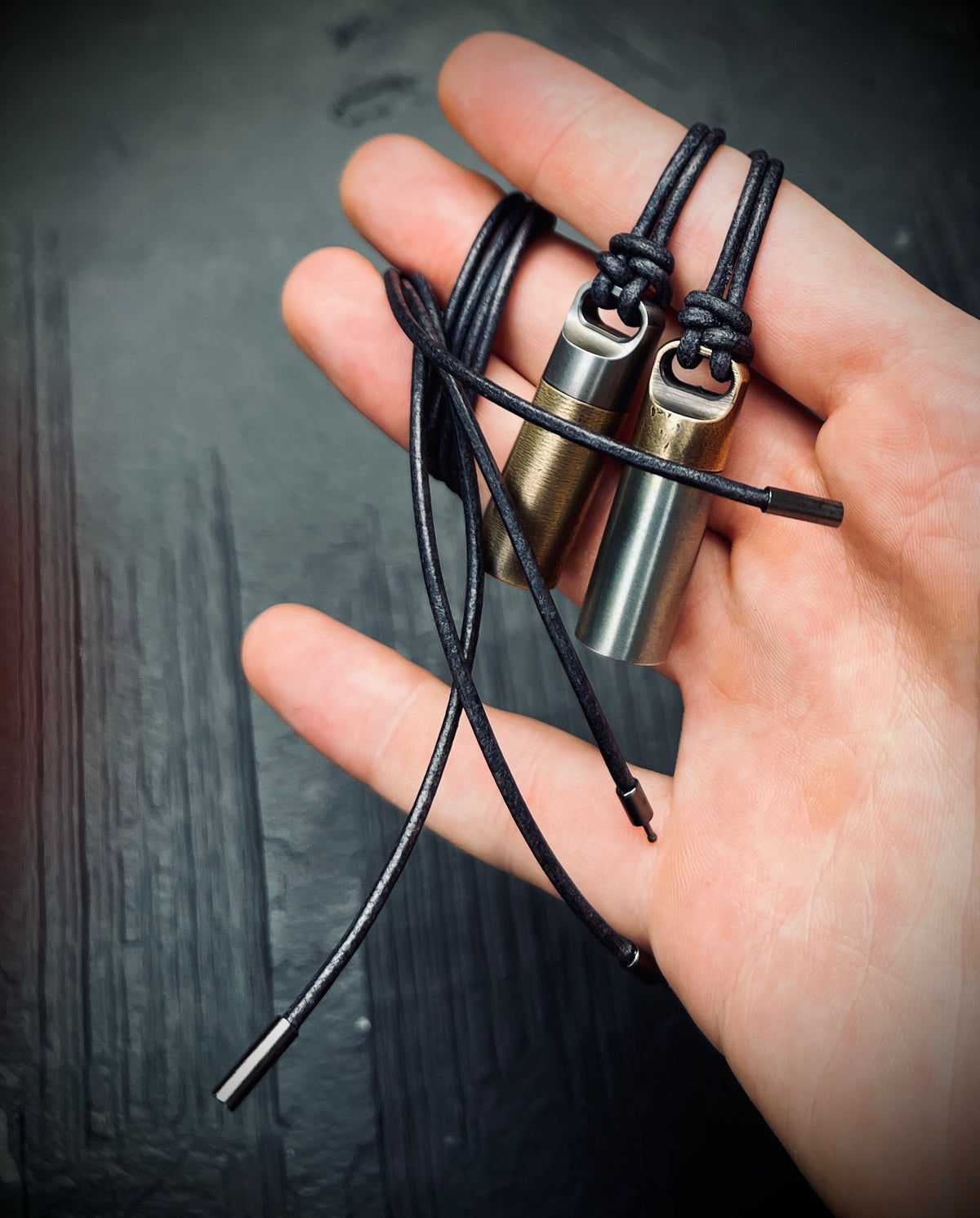 Two-Tone Brass & Stainless Steel Keepsake Necklace: Matching Pair of Stash Capsule Pendants / Couples / Friends