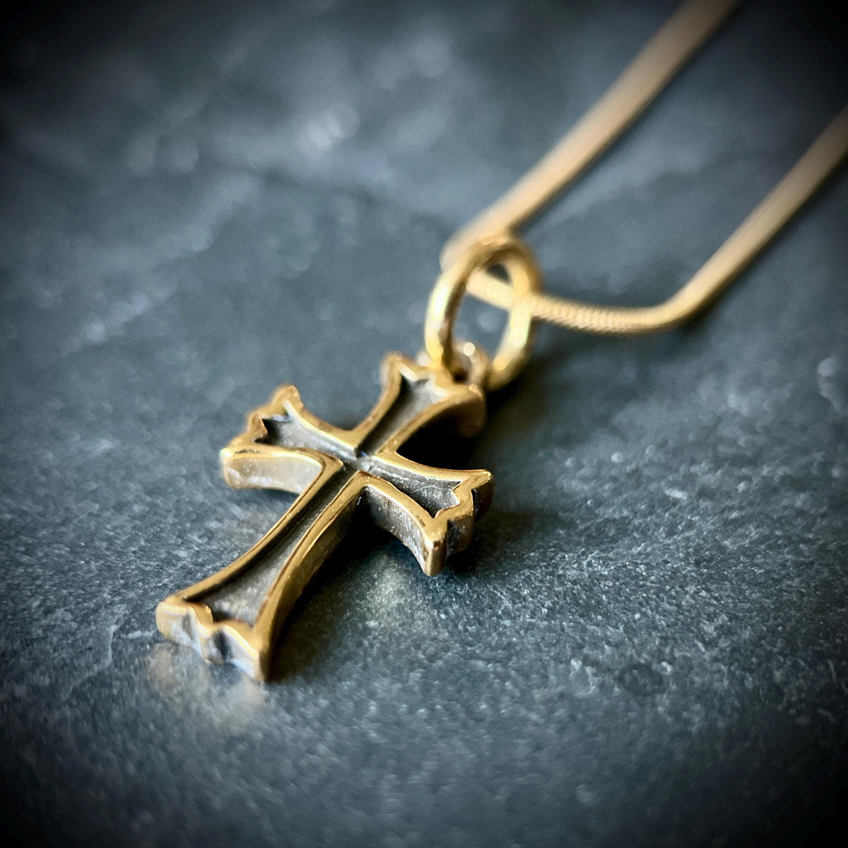 24ct Gold Handmade Small Crucifix Cross Pendant & Matching Necklace with Presentation Gift Box