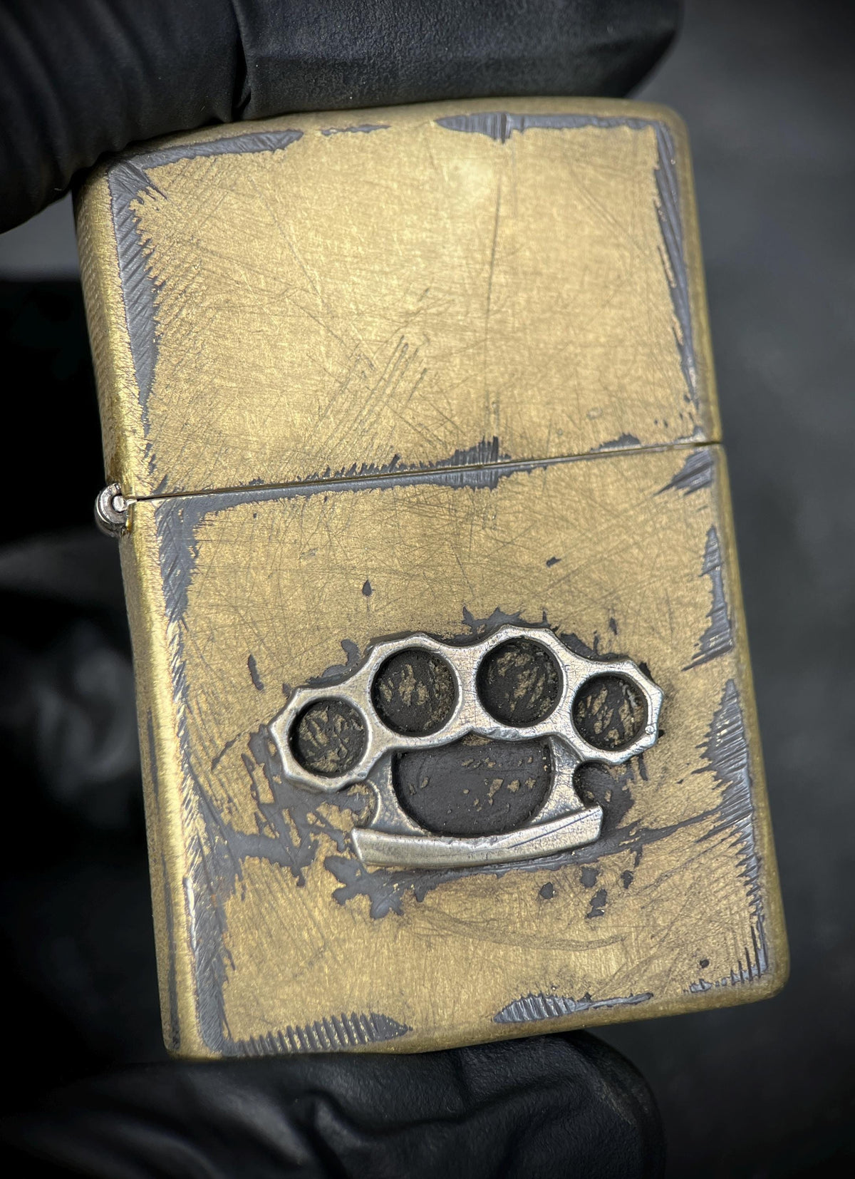 Customised Heavily Distressed & Oxidised Vintage Patina Style Solid Street Brass Zippo Lighter with Emblem / EDC / Custom