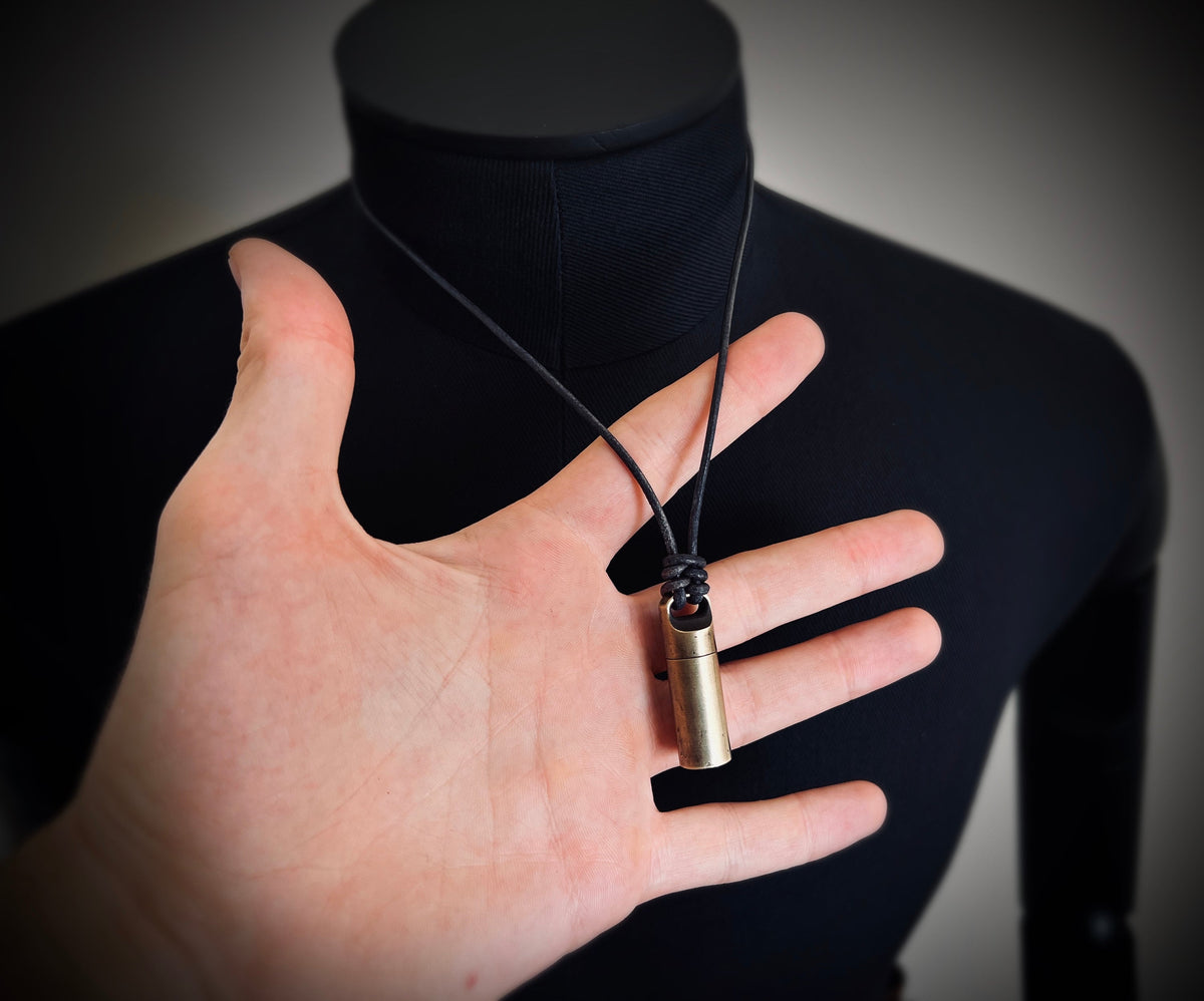 Distressed Brass Pill Vial Necklace, Stash Capsule Urn Pendant