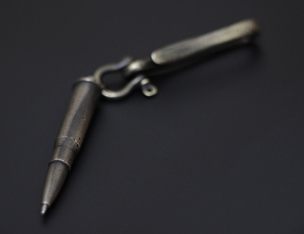 Writers Bullet Pen - Battle Distressed Solid Brass Belt Loop Hook Pendant Keepsake Keychain Accessory / Writer / Poet / EDC / Lanyard
