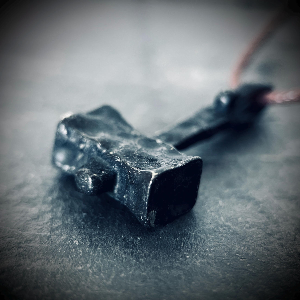 Forged Iron Thor's Hammer Necklace: Distressed Viking Mjolnir Pendant