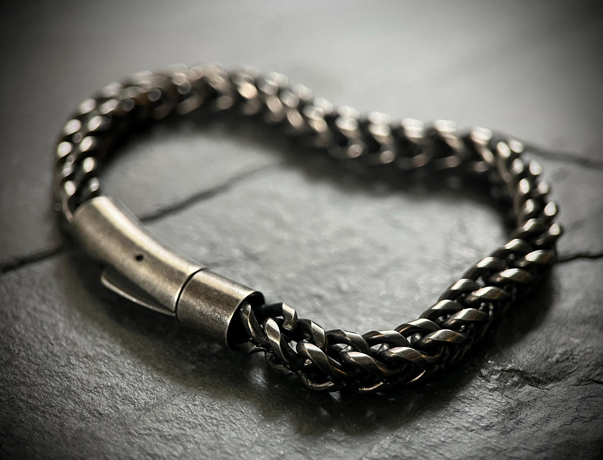 Chunky Blackened Oxidized Silver Stainless Steel Foxtail Chain Bracelet