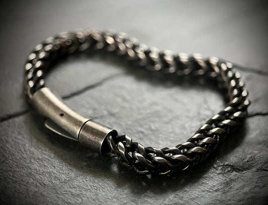 Chunky Blackened Oxidized Silver Stainless Steel Foxtail Chain Bracelet