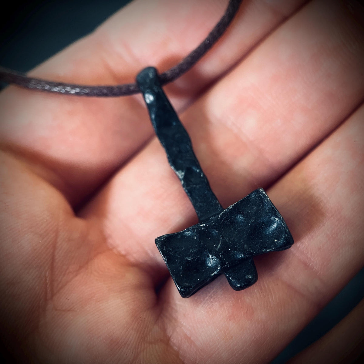 Forged Iron Thor's Hammer Necklace: Distressed Viking Mjolnir Pendant