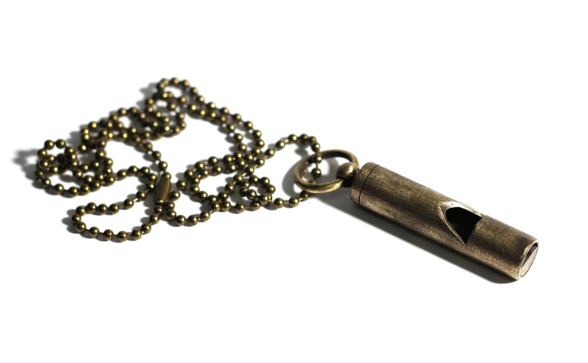 Vintage Distressed Rustic Brass Whistle Pendant Necklace / EDC / Everyday Carry/ Survival / Dog Whistle / Bird Whistle / Emergency
