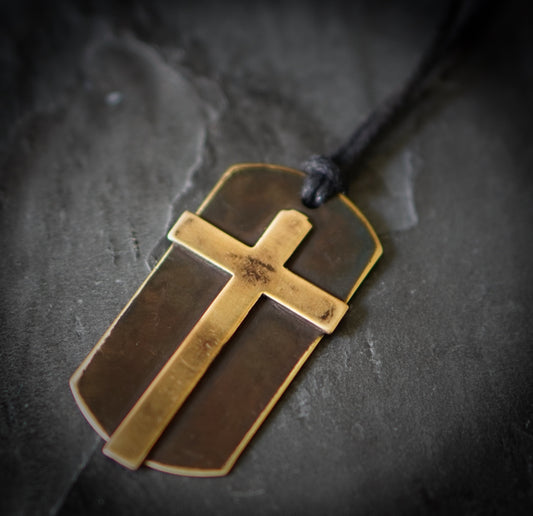Handmade Solid Brass Cross Pendant Necklace: Rustic Religious Relic