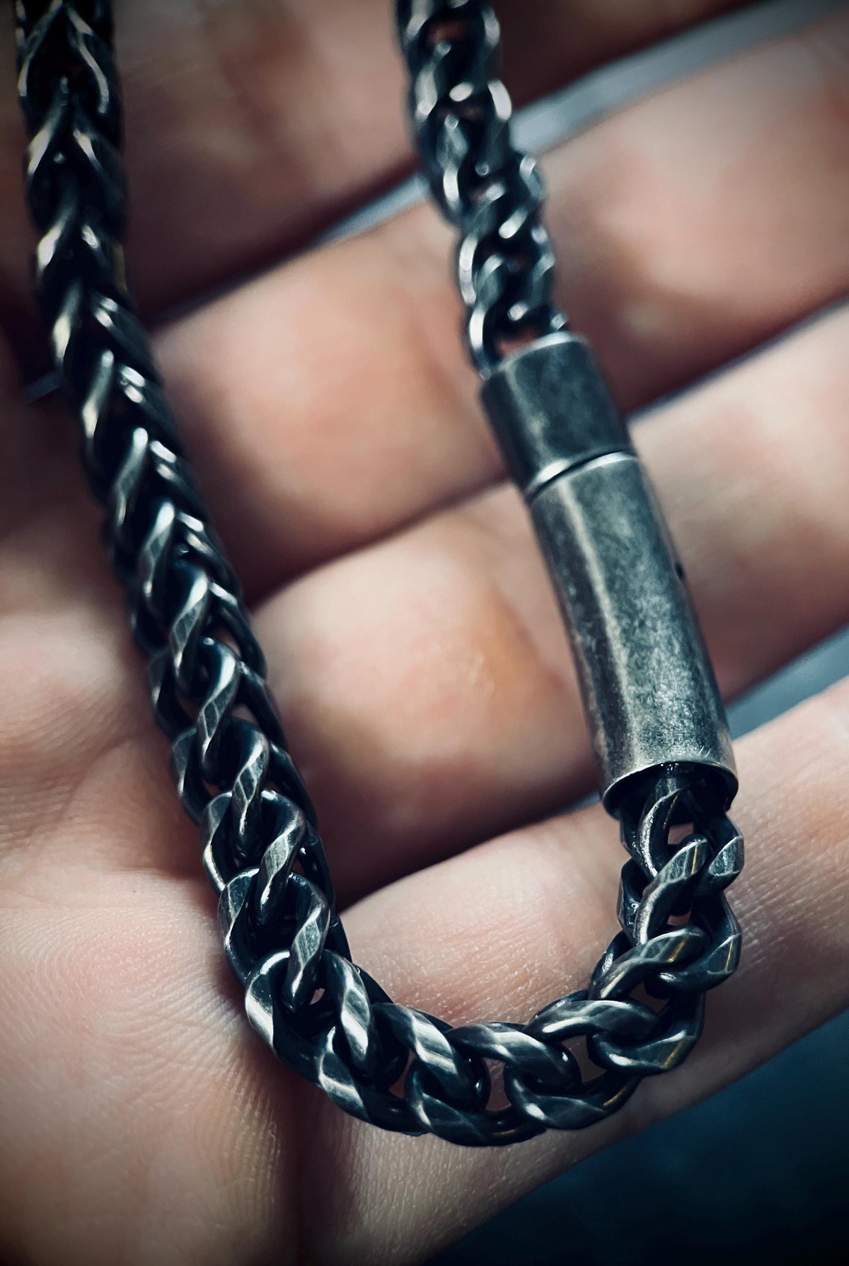 Chunky Blackened Oxidized Silver Stainless Steel Foxtail Chain Bracelet