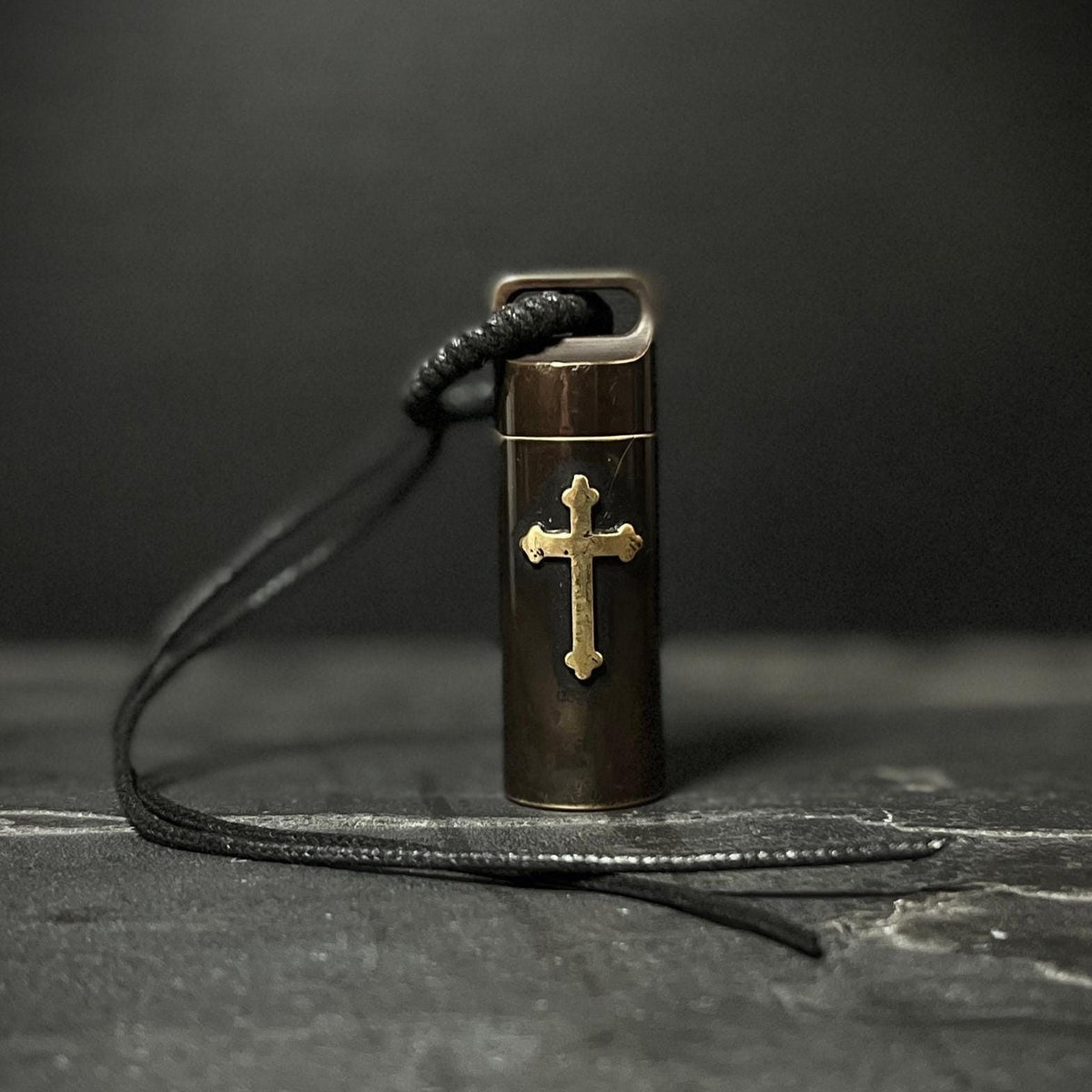 Engraved Large Brass Bullet Shotgun Shell Stash Screw Capsule Key-chain with Crucifix Cross / Accessory / EDC / Everyday Carry / Pill Box