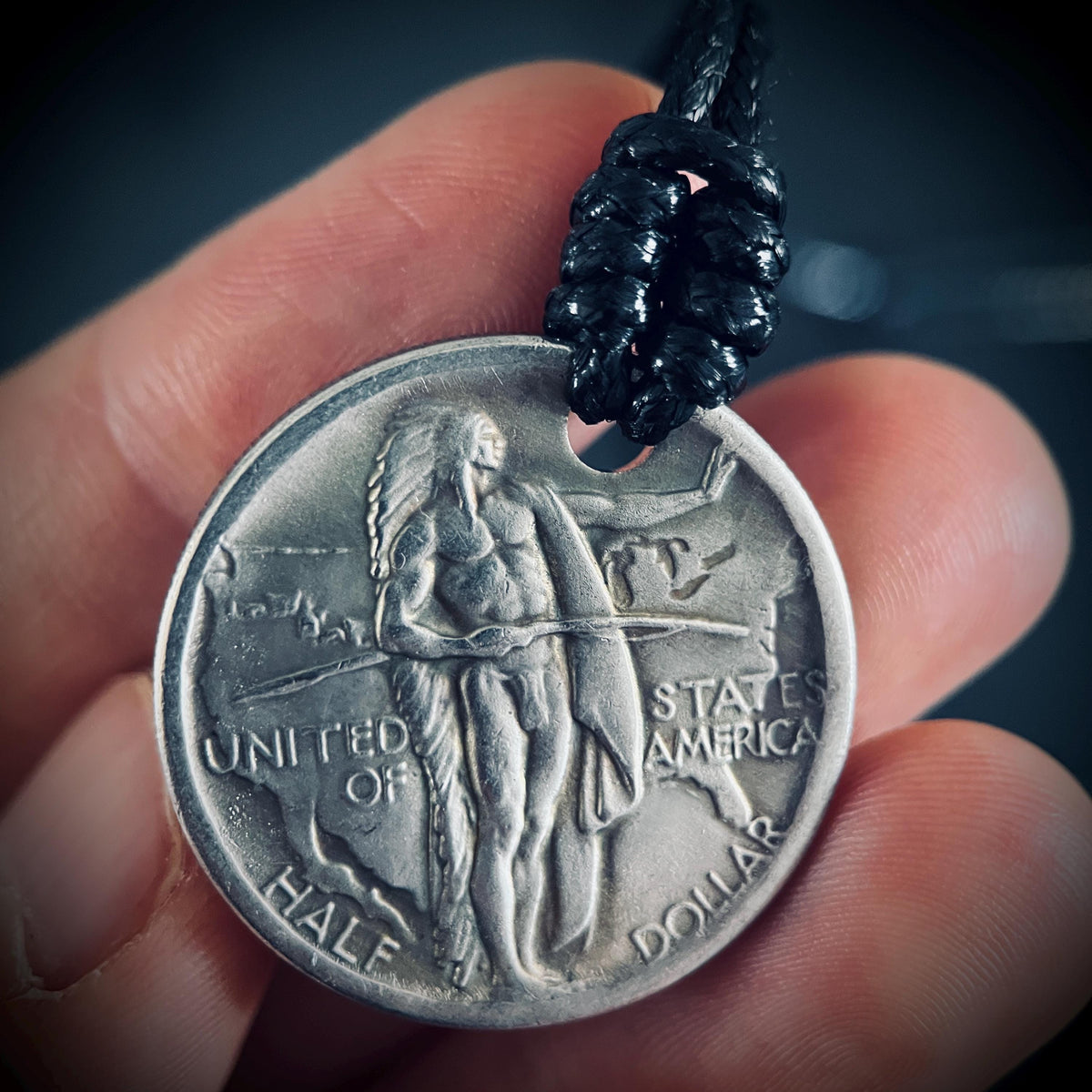 Ornate Rustic Silver Native Warrior Medallion Pendant with Black Adjustable Cord Necklace