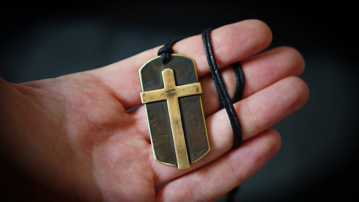 Handmade Solid Brass Cross Pendant Necklace: Rustic Religious Relic