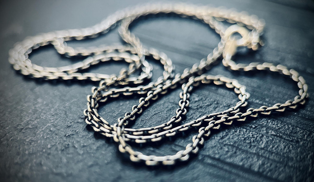 Slim Minimalist Rustic 925 Sterling silver Box Cable Chain Necklace for Pendants - 50cm