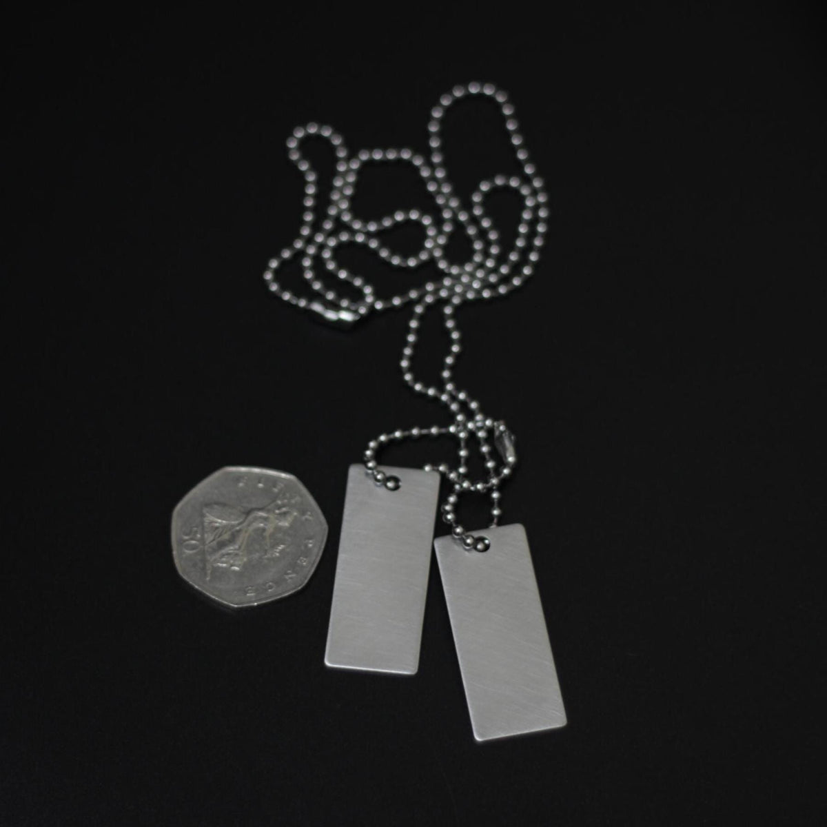 Handmade Matte Brushed Stainless Steel Rectangular Dog Tags Necklace