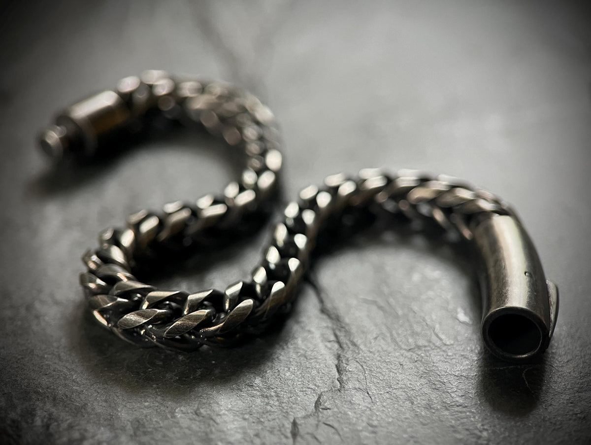 Chunky Blackened Oxidized Silver Stainless Steel Foxtail Chain Bracelet