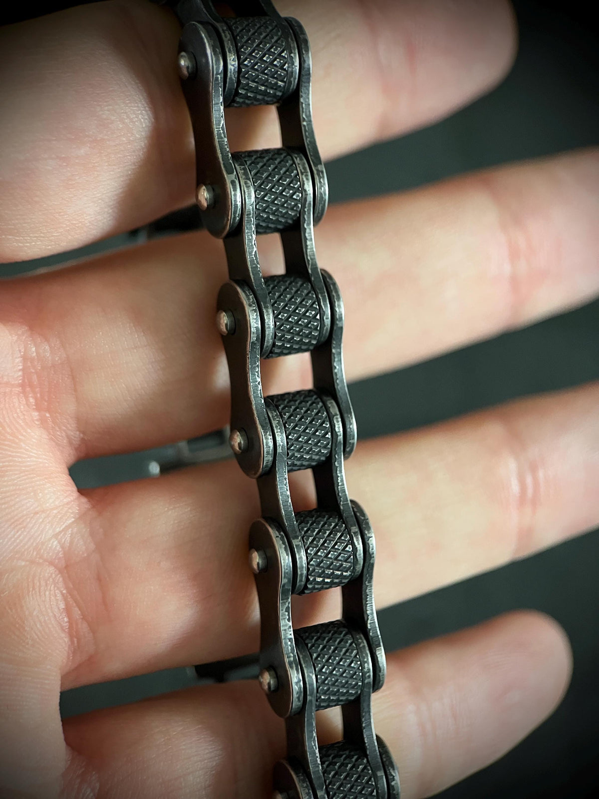 Distressed Rustic Blackened Stainless Steel 1cm Thick Chunky Classic Bike Chain Bracelet