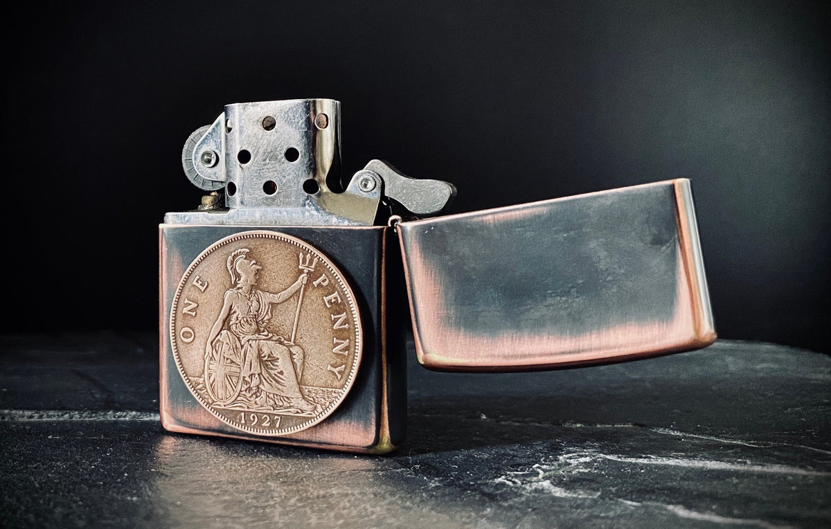 Custom Oxidised Antique Vintage Style Distressed Copper & Bronze Doubled Sided One Penny Zippo Lighter / EDC / Coin