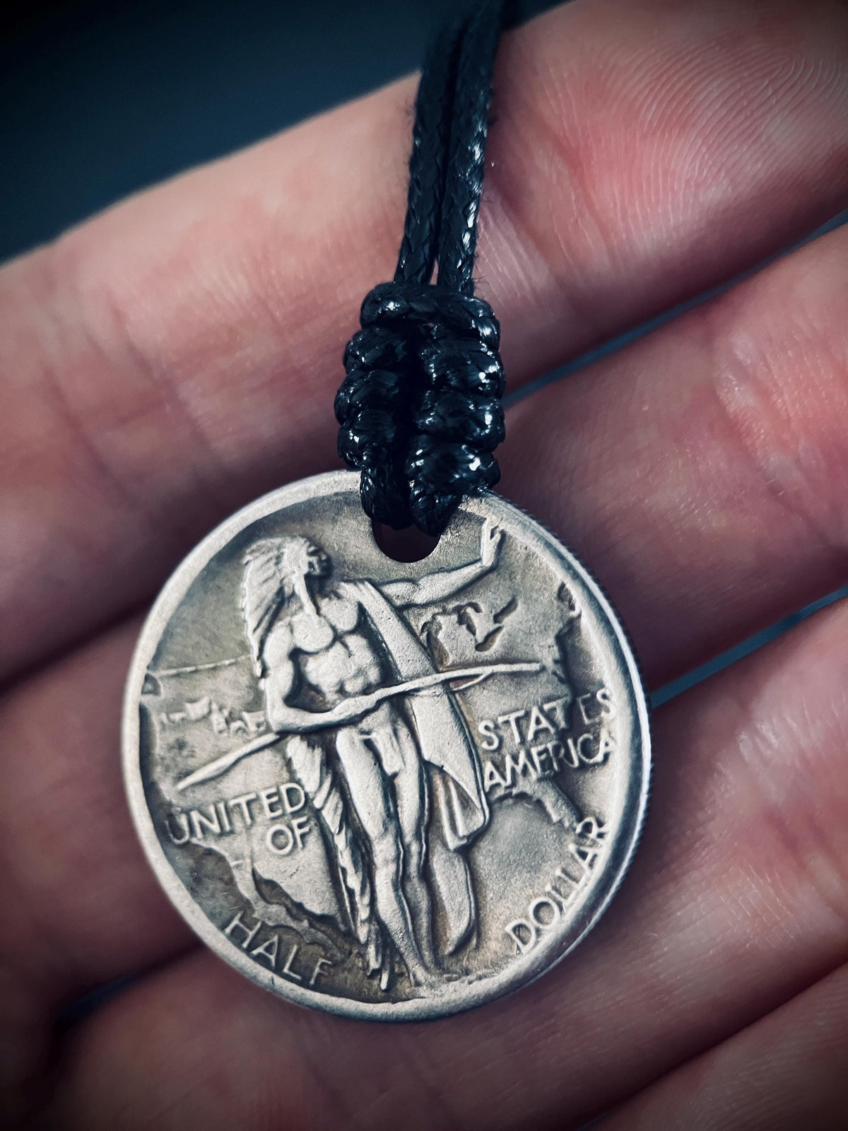 Ornate Rustic Silver Native Warrior Medallion Pendant with Black Adjustable Cord Necklace