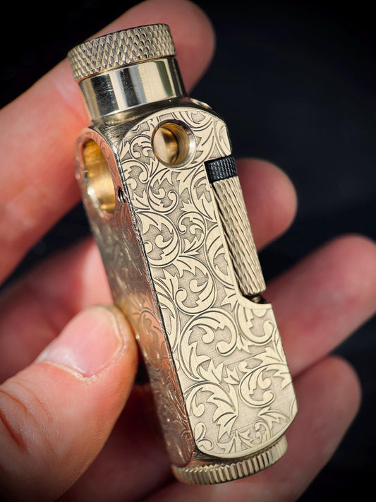 Ornate Engraved Limited Edition Heavy Duty Retro Vintage Style Smooth Solid Brass Gold Lighter