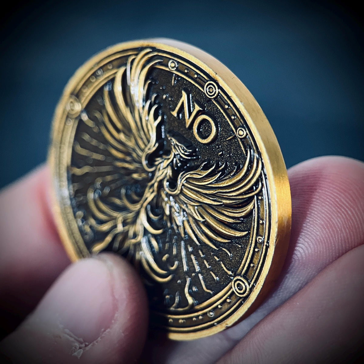 Ornate Brass Decision Coin | Lotus & Phoenix, Yes No Fidget