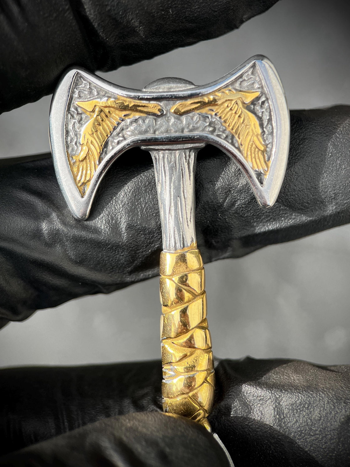 Rustic Distressed Stainless Steel Silver & Gold Large Viking Axe Charm Pendant