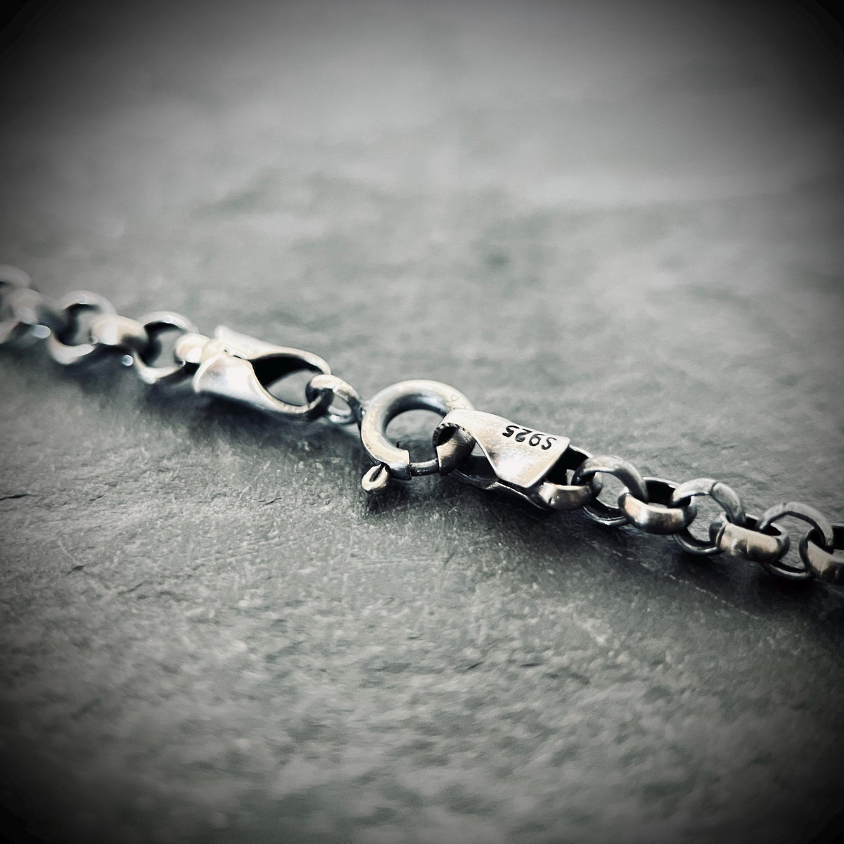 Simple Minimalist 925 Solid Sterling Silver Distressed Oxidised Rustic 22" Inch Rolo Loop Link Chain Necklace